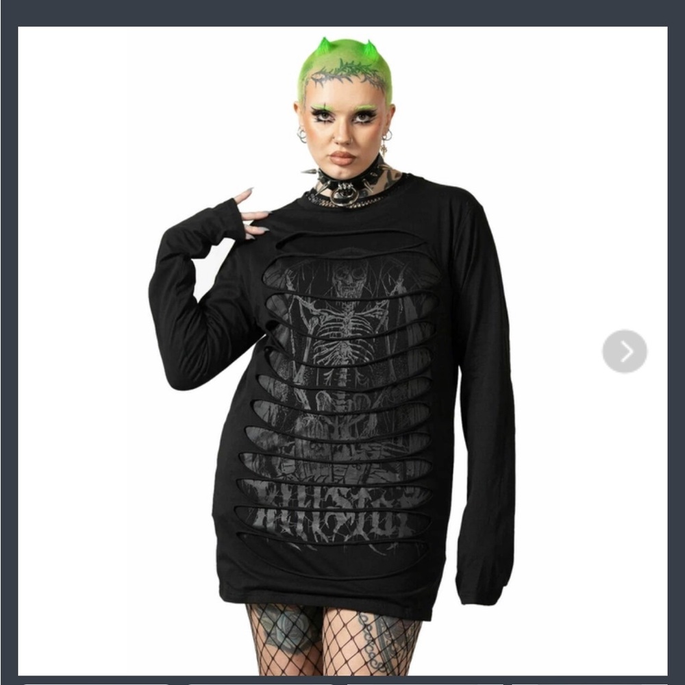 Killstar Men’s Cyrus Slashed Long Sleeve Black T-Shirt M VGUC Skeleton